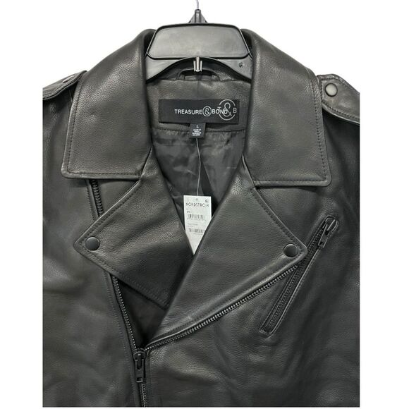 NWT Treasure & Bond | Black 100% Leather Biker Jacket XL - Picture 4 of 10